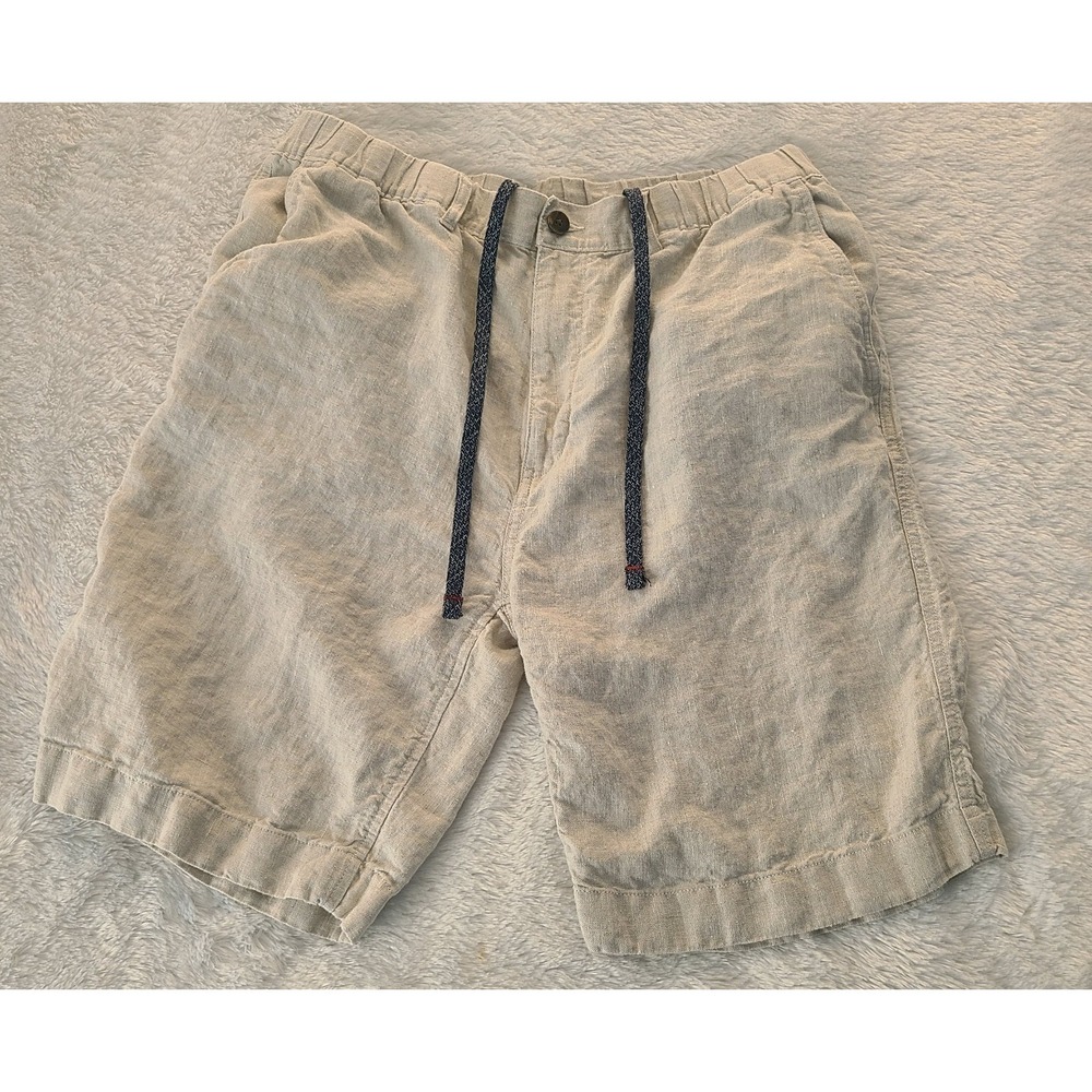 Caribbean Shorts Mens 38/10 100% Linen Chino Drawstring Light Khaki Stone